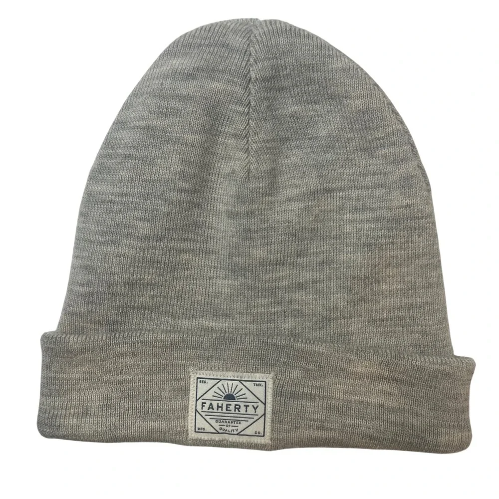 Faherty Brand 100% Merino Wool Cuffed Beanie‎ Hat Grey MAH2304-LGH Mens Womens